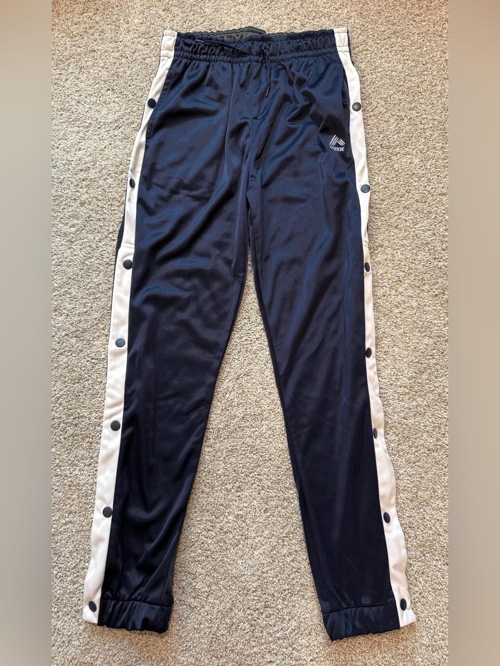 RBX Navy Snap Button break away Track Pants size boys 14 / 16.